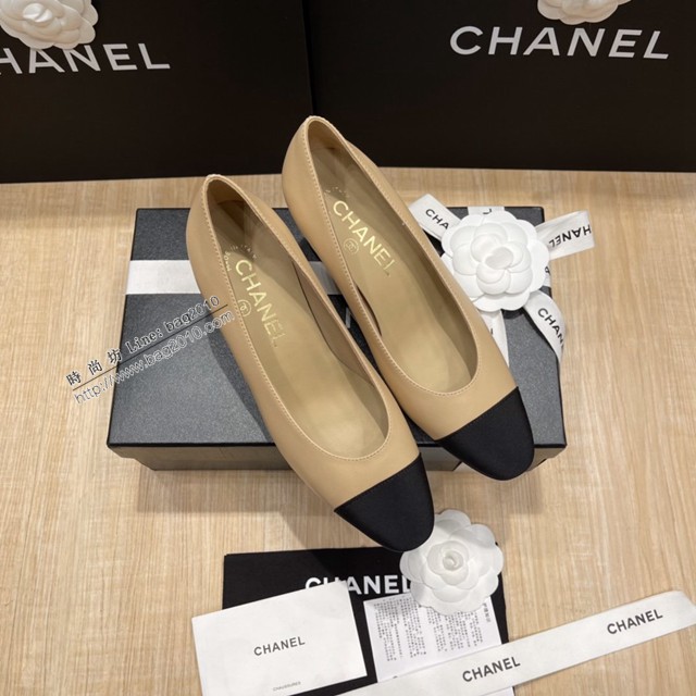Chanel專櫃經典款女士拼色單鞋 香奈兒頂級版本平跟鞋高跟鞋 dx2596